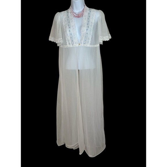 Vintage Dream Away Peignoir Size S Sheer Cream Nylon Bridal NightGown  Robe embr - Picture 1 of 11